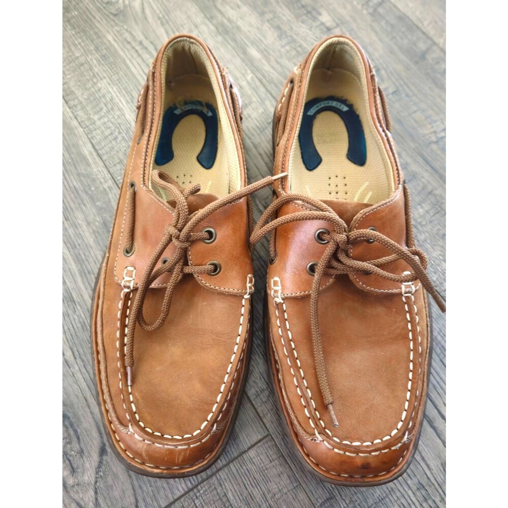 Men's Nunn Bush Brown Leather Comfort Gel Boat Shoes Size 9W #84001-40